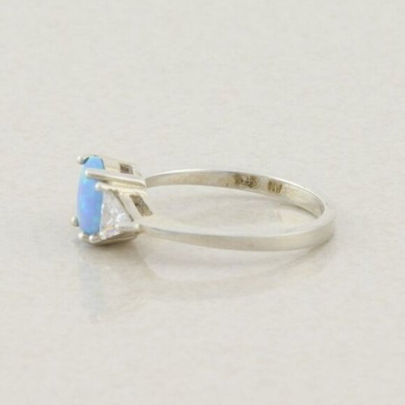 Sterling Silver Blue Opal and Cubic Zirconia Ring Size 6 1/4 - Picture 5 of 8
